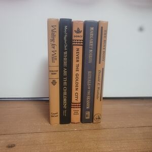 Set of Five Hardcover Books in Orange-Yellow, Black Tones Vintage 60s & 70s